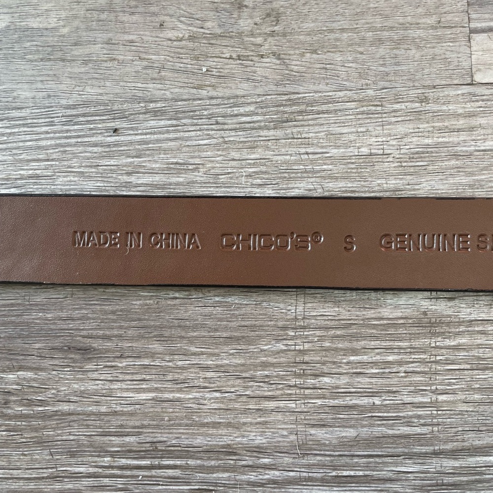 Vintage Chico’s Genuine Split Leather Belt + Gold Tone Stone Embellished Buckle - Picture 13 of 14